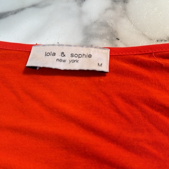 PTP 21 inches with stretch length 25”. Orange blouse with ties that sleeves - Picture 6 of 11